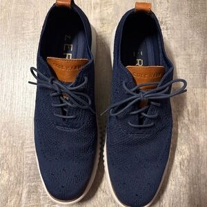 Cole Haan Men's Dark Blue Knit Sneakers with Brown Accents
